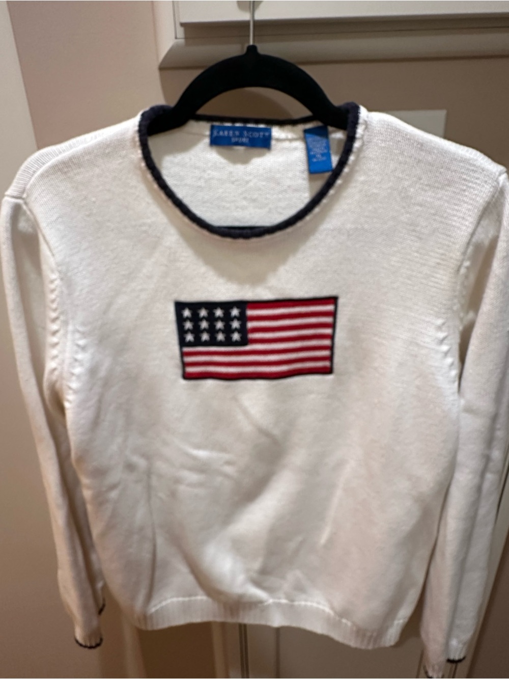 Karen Scott White American Flag Cotton Sweater